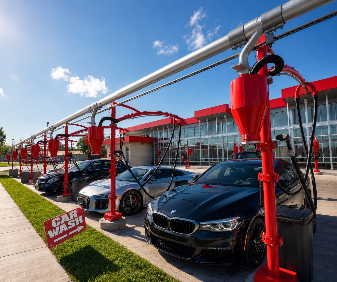 Cars parked at the free self-serve vacuum stations at Ford Car Wash in Dearborn Heights